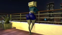 artist_upload big_ass big_breasts clothed grey_skin night_sky omegatronic robot_girl thick_thighs tv_head voluptuous voluptuous_female