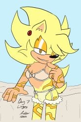 animal_genitalia anthro bra clothed clothing crossdressing ear_piercing ear_ring eulipotyphlan femboy fur garter_belt garter_straps genitals gold_scars hedgehog hi_res lingerie male mammal piercing ring_piercing rubberh0es_(artist) sega sheath solo sonic_(series) sonic_the_hedgehog_(series) tan_body tan_fur underwear yellow_body yellow_eyes yellow_fur yokubo_(joedoughboi)