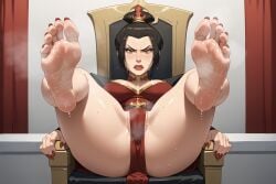 1girls ai_generated ass avatar_the_last_airbender azula blush female female_only fire_nation human looking_back_at_viewer nipples puffy_nipples solo