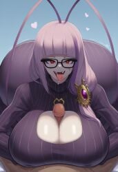 1boy 1girls ai_generated breasts center_opening female huge_breasts large_breasts light-skinned_female light_skin long_hair male massive_breasts matara_kan matara_kan_(casual) paizuri penis titjob tongue uncensored virtual_youtuber vshojo white_hair