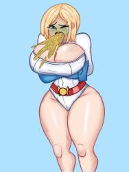 blonde_hair boob_window dc dc_comics green_face huge_breasts justice_league kara_zor-el karen_starr large_breasts power_girl superheroine tears tight_clothing vomit vomiting vomitklok