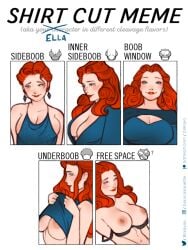 1girls big_breasts bilkaya blue_eyes female long_hair looking_at_viewer meme orange_hair red_hair shirt_cut_meme short_hair