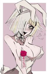 1girls big_breasts blush bunny_ears bunny_tail bunnysuit cleavage corset dyed_hair female female_only kromer_(limbus_company) limbus_company project_moon white_hair