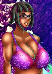 big_breasts black_hair bob_cut bra brassiere glasses mikey-rg97 original original_character