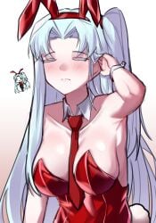 1girls angela_(lobotomy_corporation) big_breasts blue_hair blush bunny_ears bunny_tail closed_eyes clothing corset female female_only lobotomy_corporation long_hair project_moon tagme