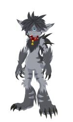 1_eye acenath-sama anthro claws collar collar_bell cute cute_expression cute_face cute_male deishun_(species) fangs fangs_male fluffy_chest grey_body grey_fur grey_hair grey_markings happy looking_at_viewer male male_only monster original_character safe_for_work spines tail zar-jhan_(acenath-sama)
