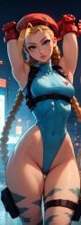 ai_generated blonde_hair cammy_white sexy.ai sexy_pose street_fighter stretching