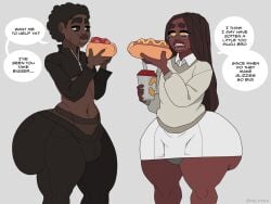 2boys ass bottom_heavy clothing dark-skinned_male dialogue femboy fully_clothed gigantic_ass huge_ass male male_only standing text yelftea