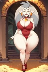 1girls ai_generated curvy disney eda_clawthorne female female_only grey_hair high_heels huge_breasts mature_female nipple_bulge spelaion the_owl_house thick_thighs venus_body voluptuous