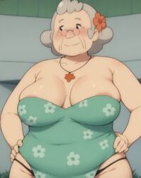 ai_generated anela big_breasts blush blushing gilf grandmother granny matronai_(artist) obese obese_female pokemon sagging_breasts thong ugly ugly_bitch ugly_female ugly_woman