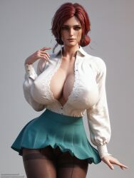 ai_generated big_breasts breasts clothing curvy_female female freckles light-skinned_female looking_at_viewer neuromilf nipples_visible_through_clothing pantyhose red_hair solo the_witcher_(series) the_witcher_3:_wild_hunt triss_merigold