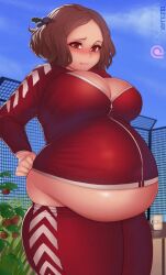 bbw belly_overhang big_belly big_female blush chubby chubby_female cleavage embarrassed fat fat_female fat_fetish fat_girl fat_woman fatty haru_okumura huge_belly kipteitei large_female obese obese_female overweight overweight_female persona persona_5 pig plump pork_chop struggling_to_fit thick_thighs tight_clothes tight_clothing tight_fit weight_gain