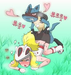 ahe_gao bicycle_helmet bike_shorts blonde_hair blue_eyes climax commission cum_in_pussy cum_inside doggy_style fucked_silly game_freak heart-shaped_pupils horny_female inline_skates korean_text korrina_(pokemon) lucario microsoft_paint ms_paint nintendo pokemon pokemon_xy public_sex ripped_clothing scratches skater sweat teenager waagh zoophilia