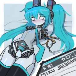 1girls amputee armless blush blush hatsune_miku hatsune_miku_(cosplay) nradiowave robot robot_girl solo