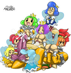 1boy 6+girls 7girls ass balls blue_hair blue_sprixie_princess bowser closed_eyes collaborative_fellatio crown cum cum_drip cum_in_pussy cum_inside cyan_hair cyan_sprixie_princess dress dripping fairy fellatio female fingering gloves green_hair green_sprixie_princess half-closed_eyes harem josemalvado koopa licking_pussy light-blue_sprixie_princess mario_(series) multiple_boys multiple_girls nintendo open_mouth oral oral_sex orange_hair orange_sprixie_princess penis purple_hair purple_sprixie_princess pussy red_hair red_sprixie_princess scalie sex shell spiked_bracelet sprixie_princess super_mario_3d_world tagme teamwork vaginal_penetration white_background wings yellow_hair yellow_sprixie_princess