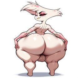 1boy ai_generated angel_dust_(hazbin_hotel) anthro arachnid arthropod ass ass_bigger_than_head ass_focus big_ass big_butt brax_(artist) butt femboy fur hand_on_butt hazbin_hotel hips humanoid naked shortstack smaller_male solo wide_hips