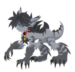 1_eye acenath-sama anthro claws collar collar_bell cute cute_expression cute_face cute_male deishun_(species) fluffy_chest grey_body grey_fur grey_hair grey_markings happy looking_at_viewer male male_only monster original_character safe_for_work spines tail walking zar-jhan_(acenath-sama)