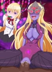 ahe_gao before_and_after blonde_hair blush boarding_school_juliet brain_injection breast_expansion breasts cleavage corruption crossover crotch_tattoo empty_eyes enemy_conversion expressionless eye_mask femsub juliet_persia large_breasts overwatch penis purple_eyes purple_skin ribbon sex sitting tentacle tentaclejob thick_thighs thighs tight_clothing tongue_out transformation vaginal_penetration widowmaker yakhina_niziyume