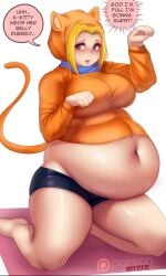 annie_leonhardt attack_on_titan bbw belly_overhang big_belly big_female blush blush cat_ears cat_pose cat_tail catgirl chubby chubby_female embarrassed fat fat_ass fat_female fat_fetish fat_girl fat_woman fatty huge_belly kipteitei large_female obese obese_female overweight overweight_female pig plump pork_chop shingeki_no_kyojin speech_bubble thick_thighs tubby weight_gain