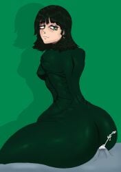 ass ass_bigger_than_head ass_focus assjob back_view big_ass big_butt bulge bulge_through_clothing buttjob buttjob_over_clothes clothed cum dat_ass dress ejaculation erection erection_under_clothes female femdom fubuki_(one-punch_man) green_eyes green_hair large_ass looking_at_viewer looking_back one-punch_man premature_ejaculation sitting_on_lap sitting_on_penis sitting_on_person skin_tight smile tsuman_(artist)