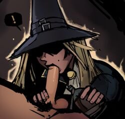 ! 1boy 1girls 2023 big_penis blonde_hair blowjob bottle darkest_dungeon fellatio female grave_robber_(darkest_dungeon) hat hi_res long_hair male oral penis shadow slim spiltchutney