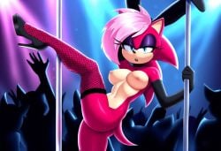 ai_generated club crowd fishnets magenta_fur pink_hair pole pole_dancing slutty_outfit sonia_the_hedgehog sonic_(series) sonic_the_hedgehog_(series)