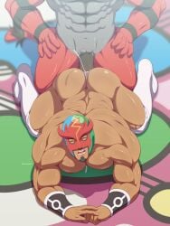 abs anal_sex arched_back bara biceps big_ass bubble_butt closed_eyes creampie cum_inside cumming cumshot edd_layerex facial_hair gay hands_on_hips incineroar interspecies kukui_(pokemon) masked_male masked_royal muscular_male naked on_floor orgasm_face pecs pleasure_face pokemon pokemon_sm pokephilia pubic_hair rough_sex