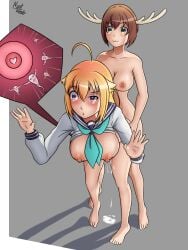 1futa 1girls :3 animal_ears antlers bent_over big_breasts blonde_hair bottomless breasts brown_hair clothed clothing cum cum_in_pussy cum_inside dickgirl dickgirl/female duo exposed_breasts female female/futanari female_penetrated from_behind futa/female futa_on_female futanari green_eyes human humanoid impregnation kemonomimi koshi_torako light-skinned_female light-skinned_futanari light_skin long_hair mostly_nude my_deer_friend_nokotan naot_akedo nipples nude purple_eyes pussy sex shikanoko_noko shikanoko_nokonoko_koshitantan short_hair standing vagina vaginal_penetration vaginal_sex