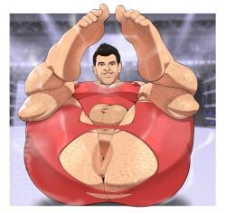 anus anus_focus ass ass_focus asshole balls ballsack bara bara_ass big_ass big_butt bodysuit bubble_ass bubble_butt butt_focus capcom dead_rising emissionswhite feet feet_focus feet_up frank_west gay hairy hairy_legs hairy_male male mature mature_male nipples nipples_visible_through_clothing ripped_bodysuit ripped_clothing watermark yaoi