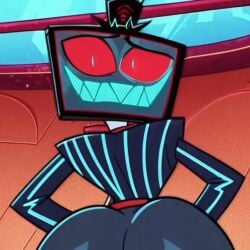 1boy ai_generated anus balls big_ass big_butt bubble_ass bubble_butt demon demon_boy gay hazbin_hotel male object_head tv_head vox_(hazbin_hotel)