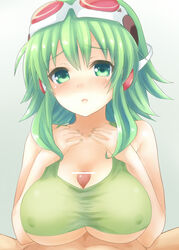 blush breasts female green_eyes green_hair large_breasts male megpoid_gumi paizuri penis straight toppiroki vocaloid