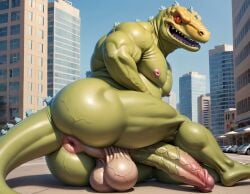 1boy abs ai_generated anthro anus ass ass_focus back back_muscles balls bara big_ass big_balls big_muscles big_nipples big_pecs big_penis booster_rex daddy dilf dinosaur erection gay green_body huge_balls huge_cock huge_muscles huge_nipples huge_pecs hunk kaiju macro male male_only monster muscular muscular_anthro muscular_male nipples nude pecs penis reptar reptile rugrats scalie solo