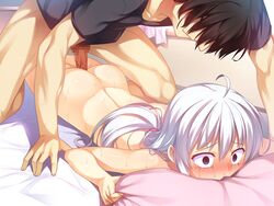 blush censored faceless_male game_cg nude racer_(magnet) silver_hair