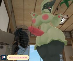 1futa 3d anthro big_balls big_breasts big_penis erection futa_only futanari huge_breasts huge_cock large_balls large_breasts large_penis low-angle_view meowscarada peace_sign pokemon solo thick_thighs vrcgooner06 vrchat winking_at_viewer