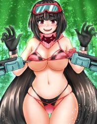 1girls almost_naked bangs bikini bra goggles goggles_on_head gun imminent_sex kon4869 lifting_bra lifting_clothing nervous nervous_smile osakabe-hime_(fate) osakabe-hime_(swimsuit_archer) pink_eyes shetake tears threatening threatening_with_weapon unseen_character white_skin