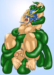 anal blue_hair bracelet cho_aniki cum idaten male manly muscle penis tentacle tentacle_on_male yaoi