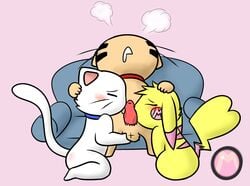 blush collaborative_fellatio double_oral fellatio group jeff milachu milachu92 multiple_fellatio nintendo oral oral_sex pikachu pokemon sam sex teamwork threesome video_games