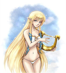 bikini blonde_hair blue_eyes goddess goddess_harp hylia princess_zelda skyward_sword the_legend_of_zelda zelda_(skyward_sword)