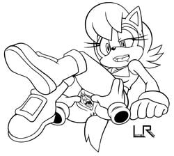 anus boots exposed_torso female footwear furry handwear humanoid leatherruffian monochrome outerwear pussy sally_acorn sonic_(series) spread_pussy squirrel video_games