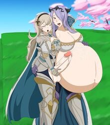 belly big_belly blush camilla_(fire_emblem) clothing corrin_(female)_(fire_emblem) corrin_(fire_emblem) cum erection fire_emblem fire_emblem_fates futa_wife futa_with_female futanari intersex penis pregnant purple_hair ready_to_pop spooky-gh0st