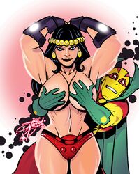 abs armpits badattitudeink barda_free big_barda breast_grab breasts cleavage costume covering_breasts dc female hand_on_breast huge_breasts husband_and_wife justice_league large_breasts male mister_miracle mister_miracle_(series) muscular_female pale_skin perky_breasts sideboob the_new_gods topless underboob