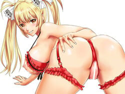 ass blonde_hair blush breasts censored female huge_breasts original pussy sideboob solo tetsu_(suchiiru_mania) tied_hair twintails