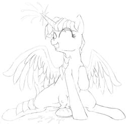 2013 alicorn black_and_white crotchboobs cum equine female friendship_is_magic hair horn horse monochrome my_little_pony open_mouth pony pussy_juice smile solo stradivarius twilight_sparkle_(mlp) wings