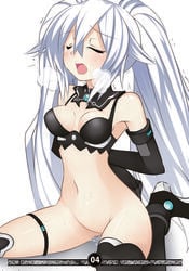 arms_behind_back black_heart blush closed_eyes compile_heart elbow_gloves female gloves high_resolution idea_factory meimu_(infinity) neptunia_(series) noire pussy_juice solo tears thighhighs torn_clothes white_hair