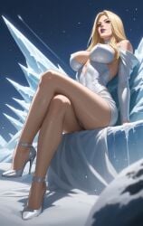 ai_generated blonde_female blonde_hair blue_eyes eepol emma_frost female female_only hellfire_club large_breasts marvel marvel_comics nipple_bulge nipples panties white_queen x-men