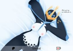 anthro blush breasts commandg empoleon female generation_4_pokemon genitals looking_at_viewer nintendo nipples nude pokemon pokemon_(species) pokemorph pussy solo text