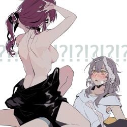 2girls blush d0600059994959 female_only honkai:_star_rail kafka_(honkai:_star_rail) sideboob stelle_(honkai:_star_rail) sweat topless yuri