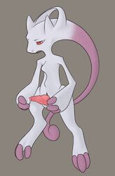 3_fingers 3_toes anthro bald barefoot cloaca cum cum_on_hand cum_on_penis cum_string erection feral grey_background legendary_pokemon looking_down male male_only mega_mewtwo_y mewtwo nintendo nude open_mouth orgasm penis pink_penis plain_background pokemon pokemon_(species) red_eyes shurib solo video_games