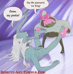 adventure_time angry ball_crushing ballbusting cartoon_network cum female footjob ice_king male princess_bubblegum shmutz-art