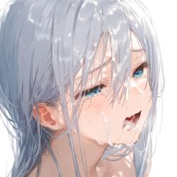 1girls ai_generated blue_eyes blush blush bukkake completely_naked completely_naked_female completely_nude completely_nude_female cum cum_drip cum_in_mouth cum_on_face cum_on_hair cumshot female female_focus female_only high_resolution highres looking_at_viewer naked pov project_sekai silver_hair solo solo_female solo_focus yoisaki_kanade